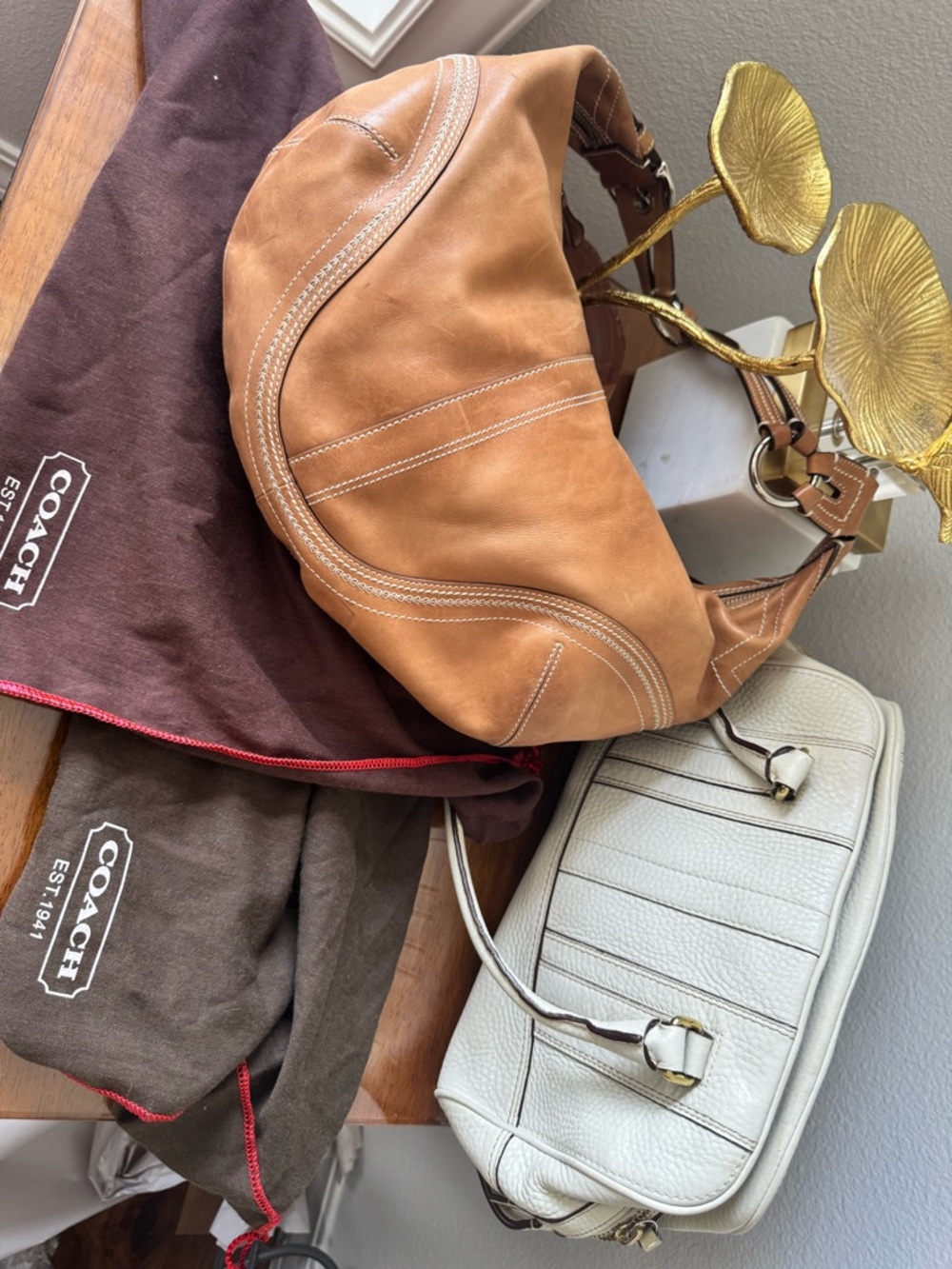 Coach Tan Soho and Cream Leather Shoulder Bags - Coach Brand Duo